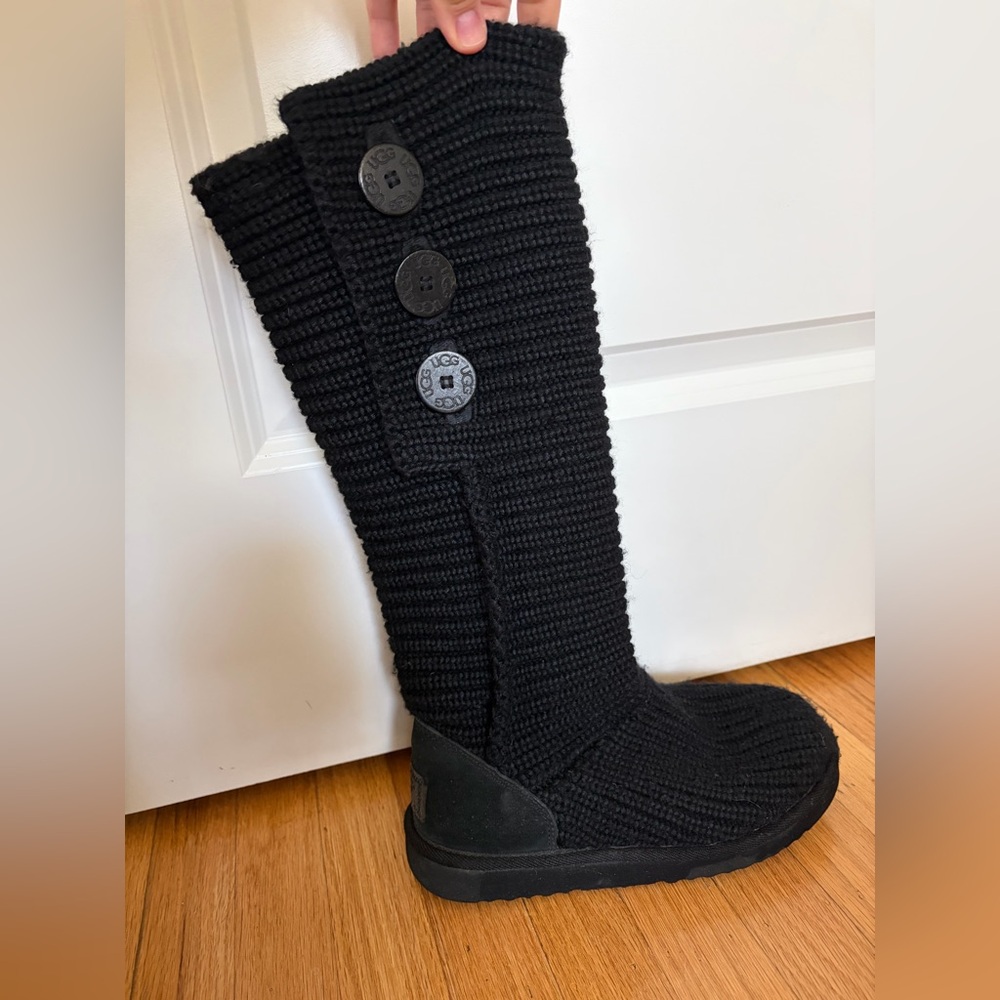 UGG Black Knit Button-Back Short Boots - Picture 3 of 11
